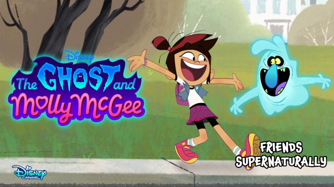 Title card for The Ghost and Molly McGee featuring Molly and the ghost.