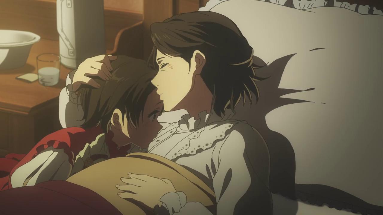Clara is in bed, holding her daughter Ann