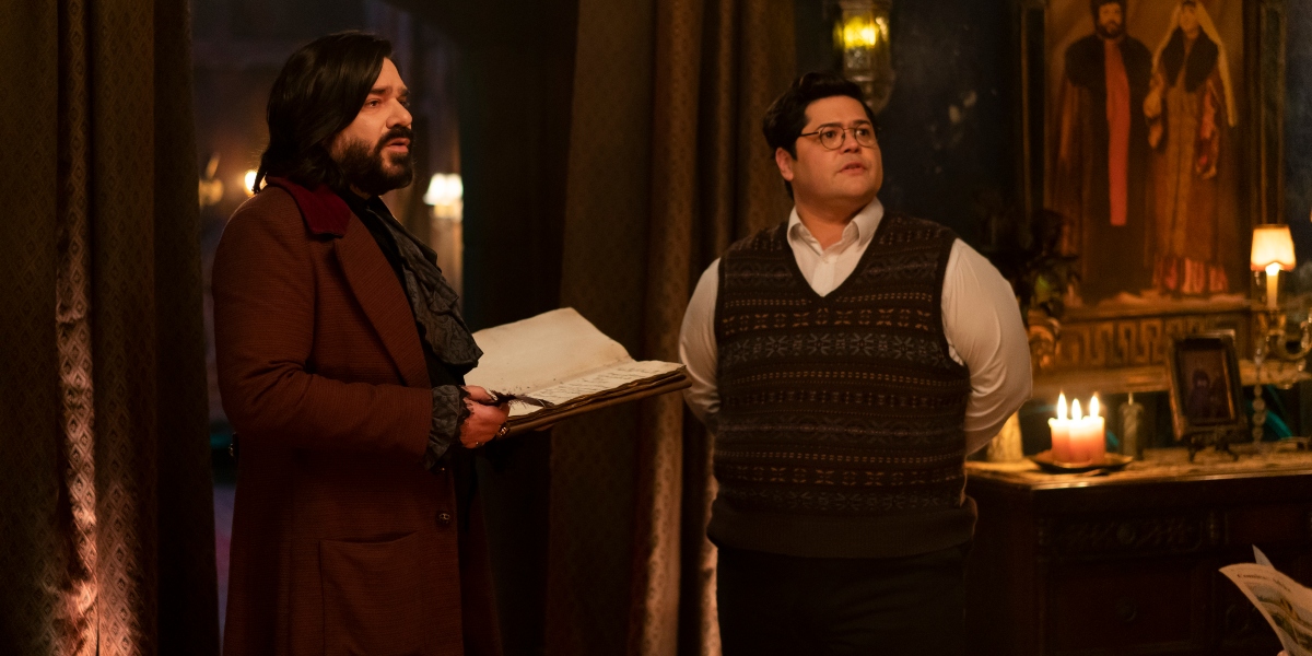 Laszlo and Guillermo address the room on What We Do In The Shadows