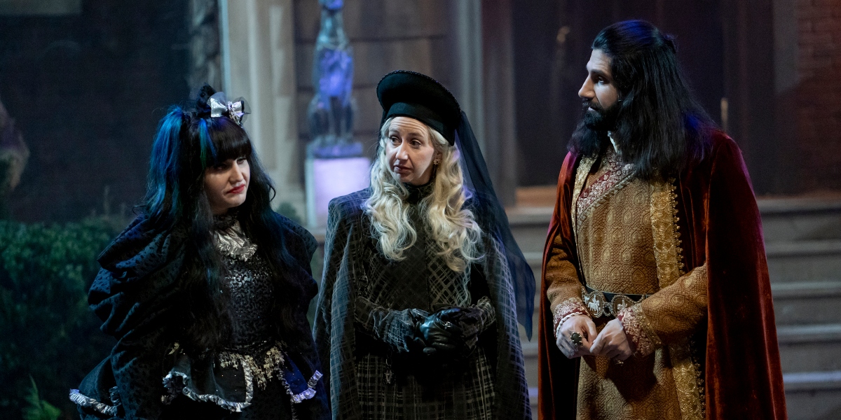 Nadja, the Guide, and Nandor discuss their next move on What We Do in the Shadows.