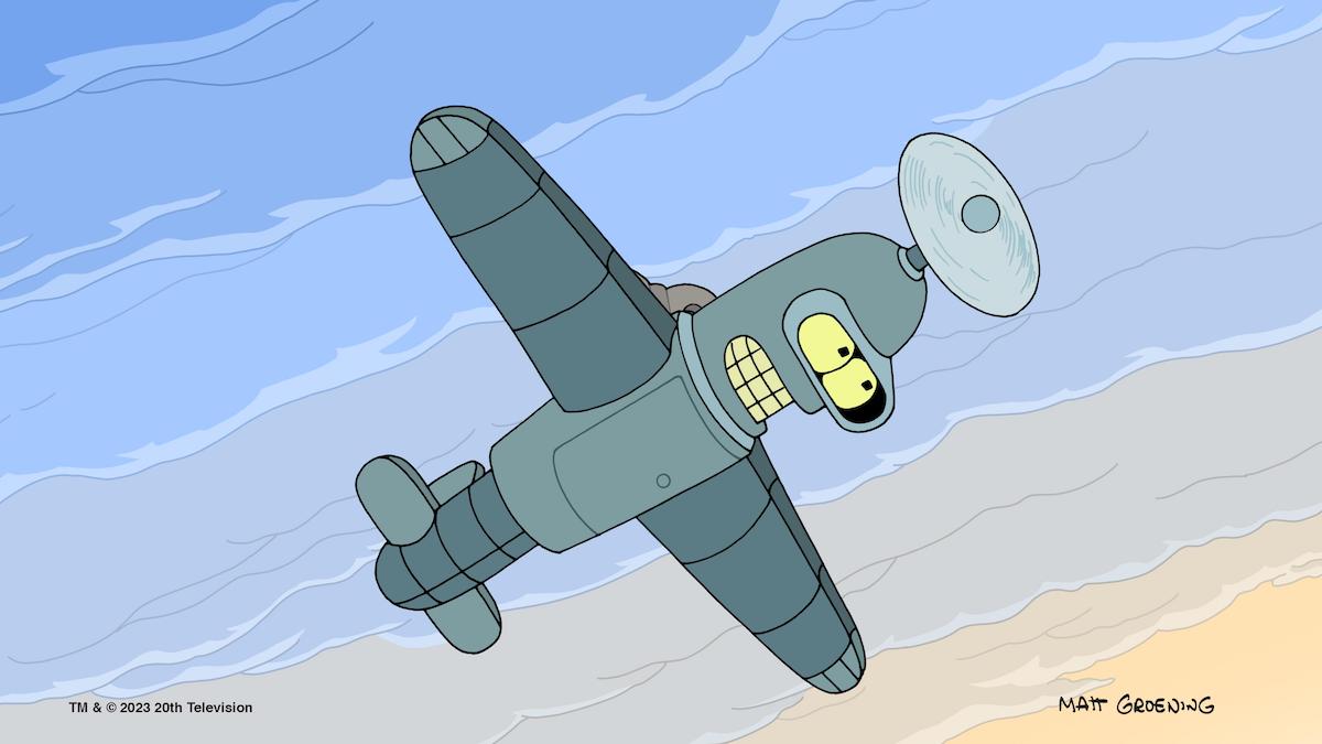 Windo Bender (John DiMaggio) plane flies through the air.