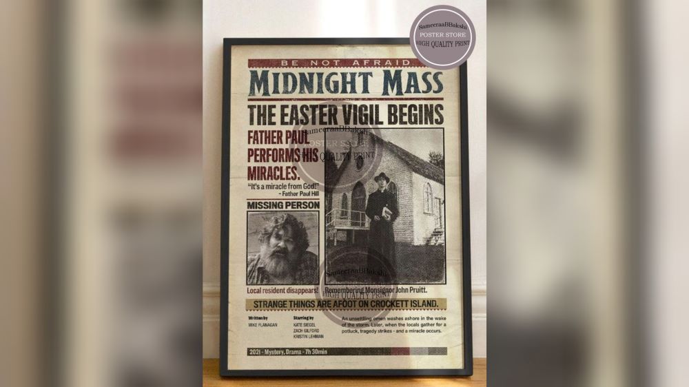 The front page of a newspaper inspired by the Flanaverse series Midnight Mass.