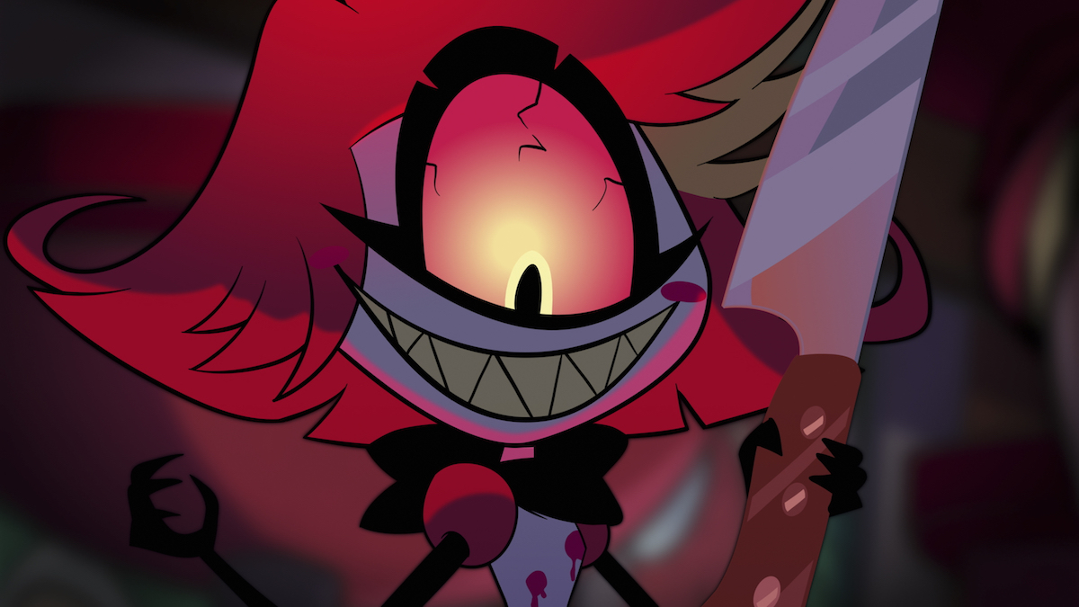 Niffty (Kimiko Glenn) wields a knife in the season finale of Hazbin Hotel, "The Show Must Go On."