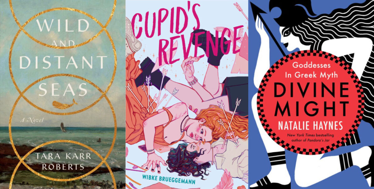 The covers of three new book releases coming out on January 2: Wild and Distant Seas, Cupid's Revenge, and Divine Might.