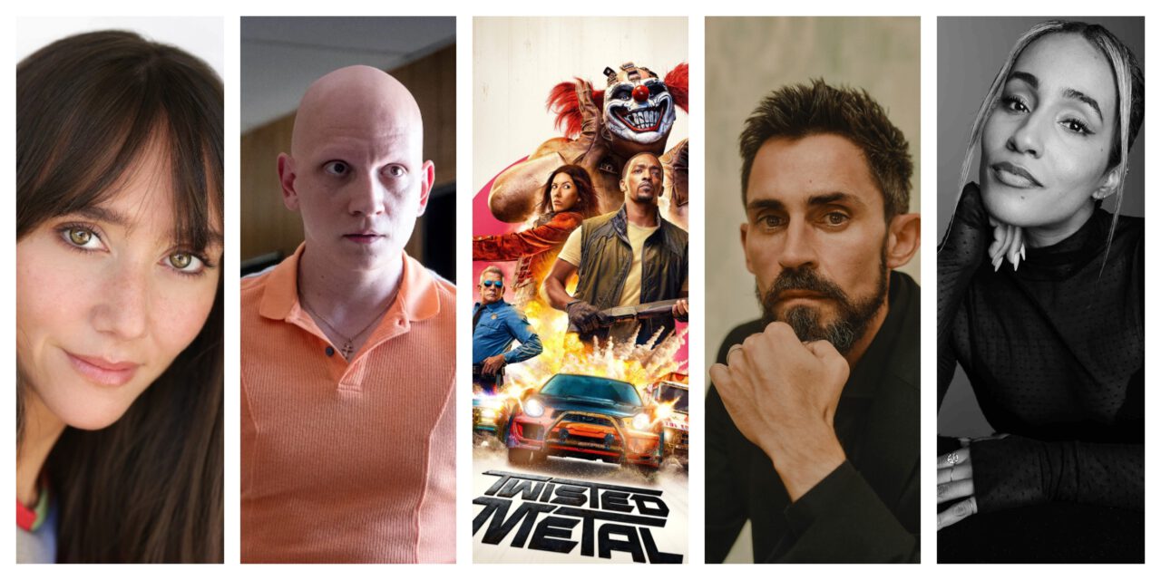An collage with images of Patty Guggenheim, Anthony Carrigan, a Twisted Metal poster, Richard de Clerk and Tiana Okoye