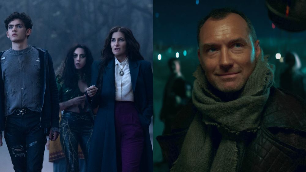 A photo collage featuring a still from Marvel's Agatha All Along on the left side and Star Wars: Skeleton Crew on the right side.