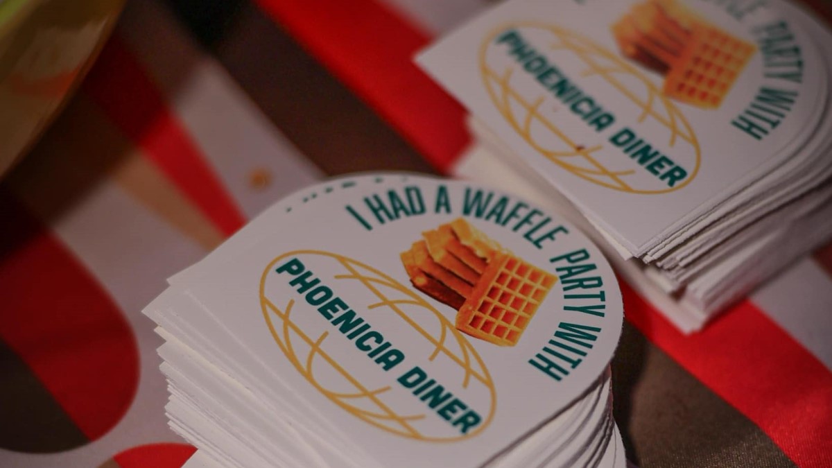 Stickers made for the Severance Season 2 finale event where the Phoenicia Diner catered the waffles.