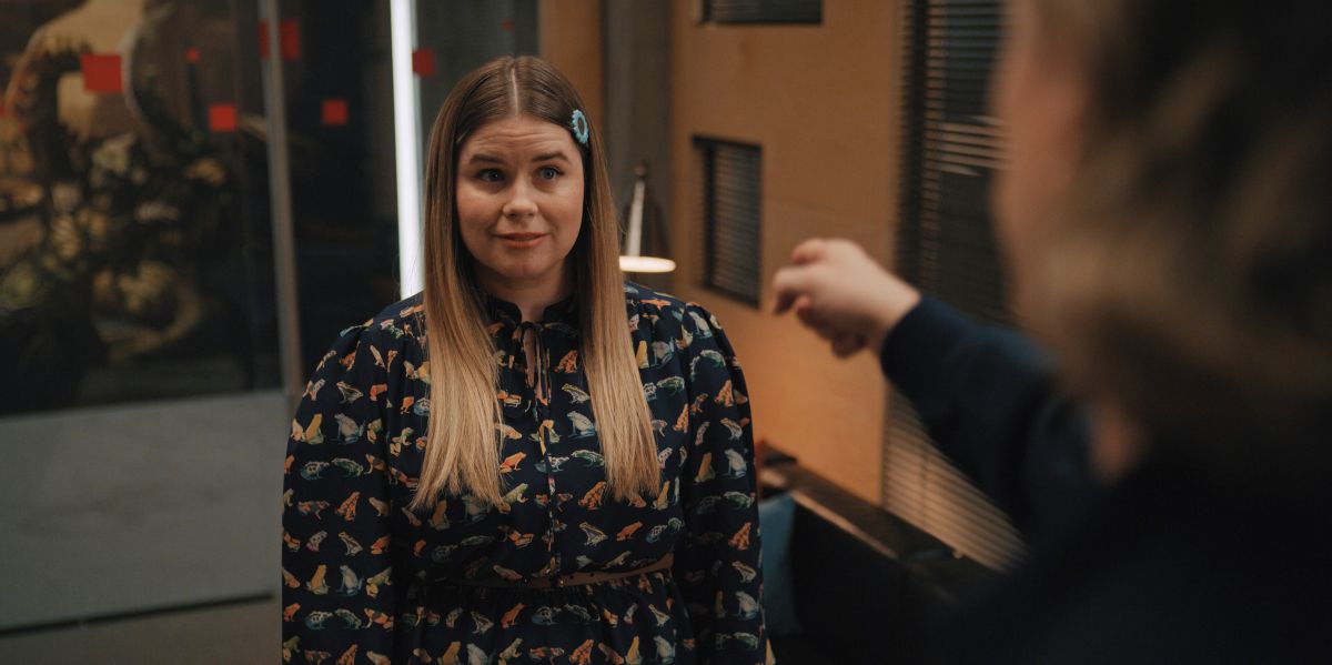 Jo stands in David's office as he points at her on Mythic Quest Season 4 Episode 9, "Telephone."