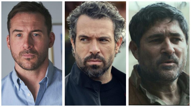 A photo collage featuring three white male actors, from left to right: Barry Sloane, Tom Cullen and Joplin Sibtain.