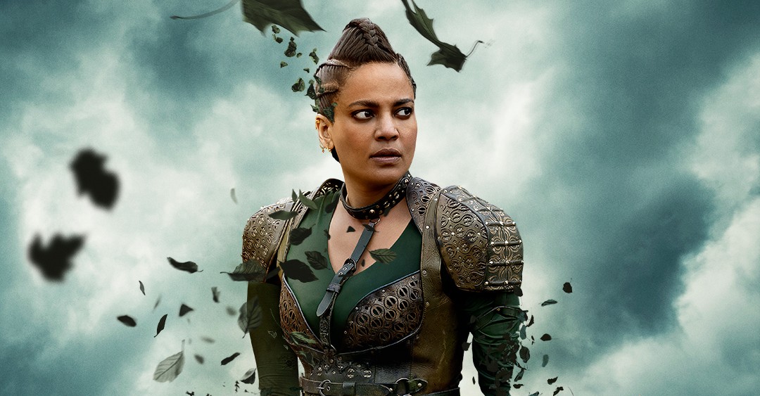 Priyanka Bose as Alanna Mosvani in key art for The Wheel of Time Season 3.
