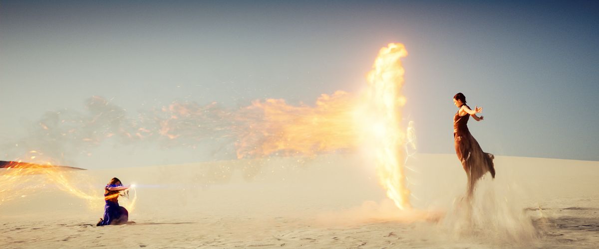 Moiraine and Lanfear battle each other in the Aiel Waste on The Wheel of Time Season 3 Episode 8, "He Who Comes With the Dawn."