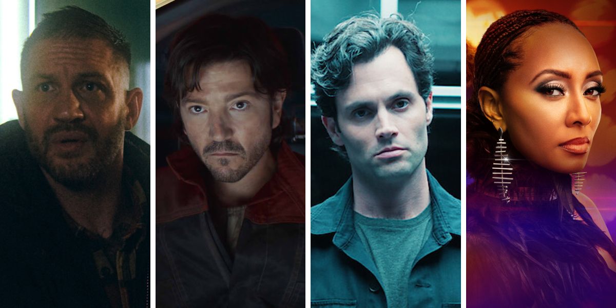 Collage with characters from "Havoc," "Andor," "You" and "Fame: A Temptations Movie."