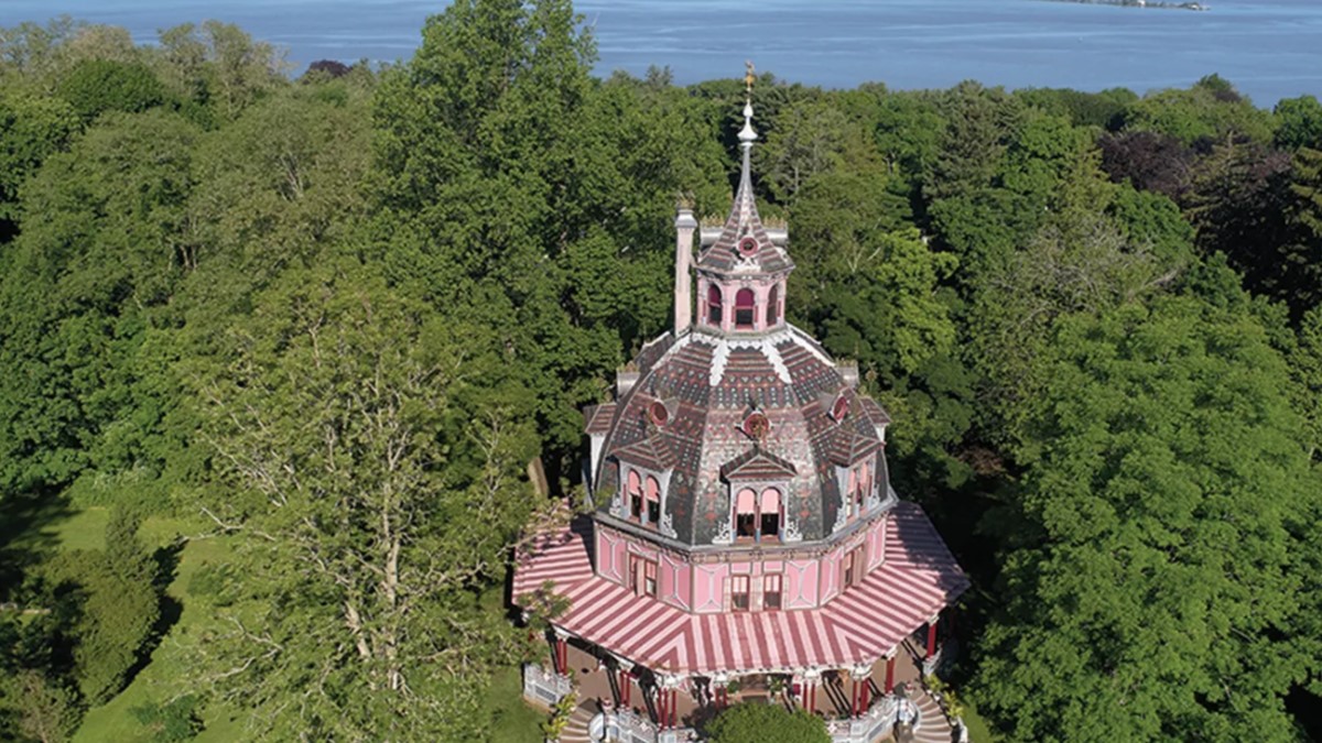 Birds-eye view of the Armour-Stiner Octagonal House in Irvington, NY