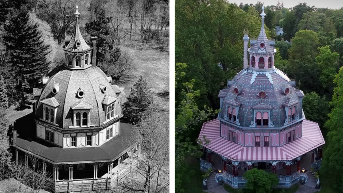 Preservation Tour image of the Armour-Stiner Octagon House in Irvington, NY, illustrating the decades' long restoration efforts.