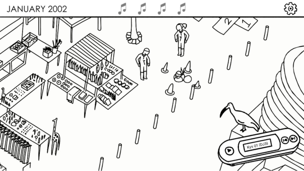 A black and white illustrated street fair food vender (Finding Father)