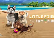 Little Friends: Puppy Island key art featuring the Husky, Shiba Inu, and Dachshund