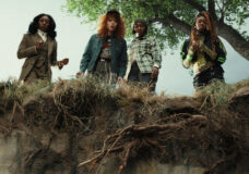 CeCe, Charlie, Delia and BeBe stand near a cliff while looking down into it on Poker Face Season 2 Episode 1, "The Game Is a Foot."