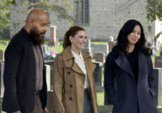 August, Susan and Lomax stand in a cemetery during the day on SurrealEstate Season 3 Episode 9, "Grave Matters."