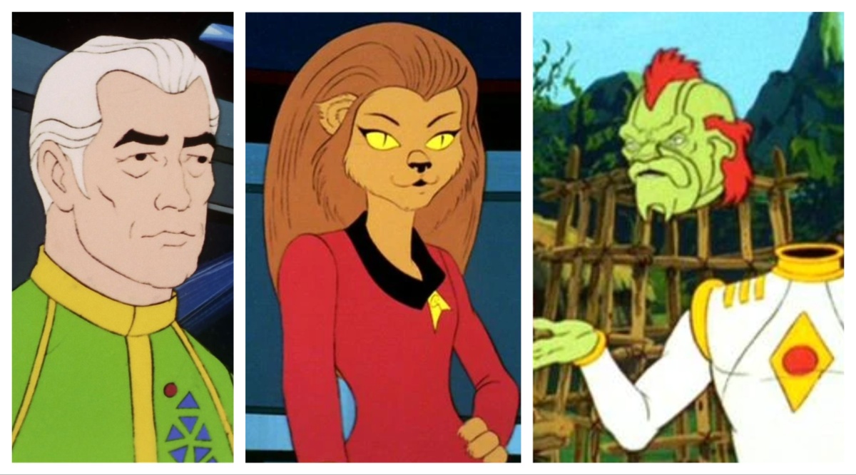 L: Admiral April. C: M'Ress. R: Bem. All from Star Trek: The Animated Series.