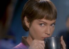 T'Pol sips from her mug aboard the NX-01 on Star Trek: Enterprise.