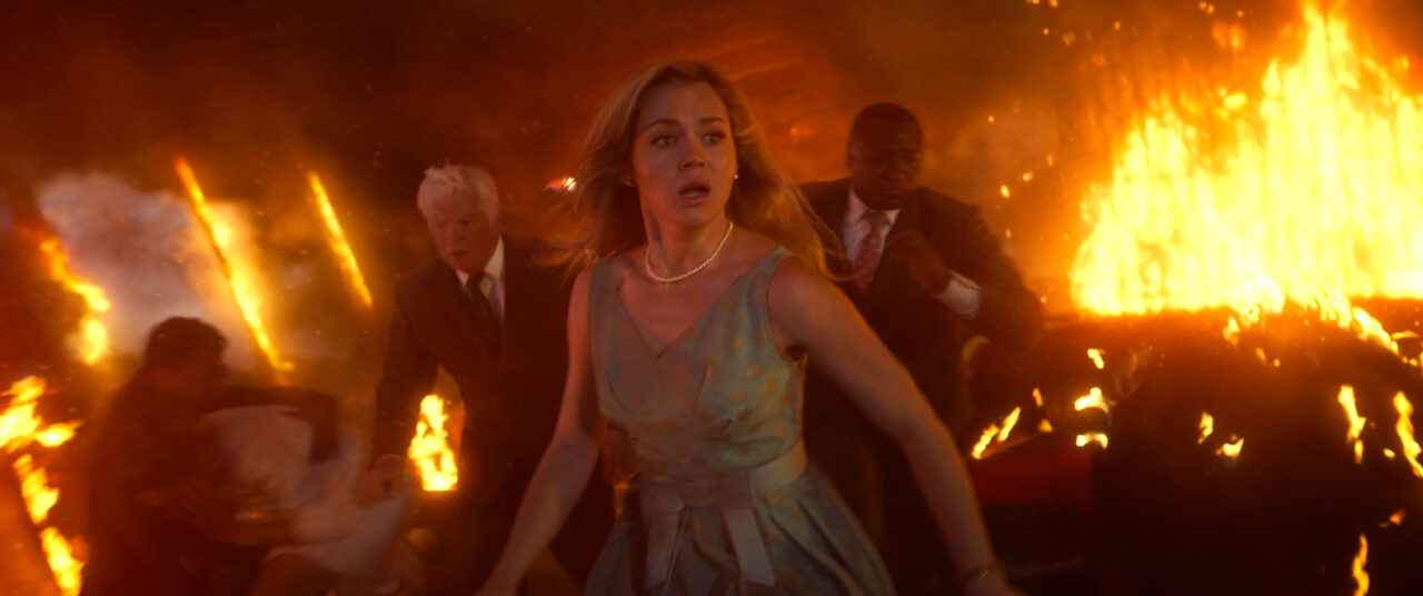 Iris (Brec Bassinger) tries to escape the fire in Final Destination: Bloodlines