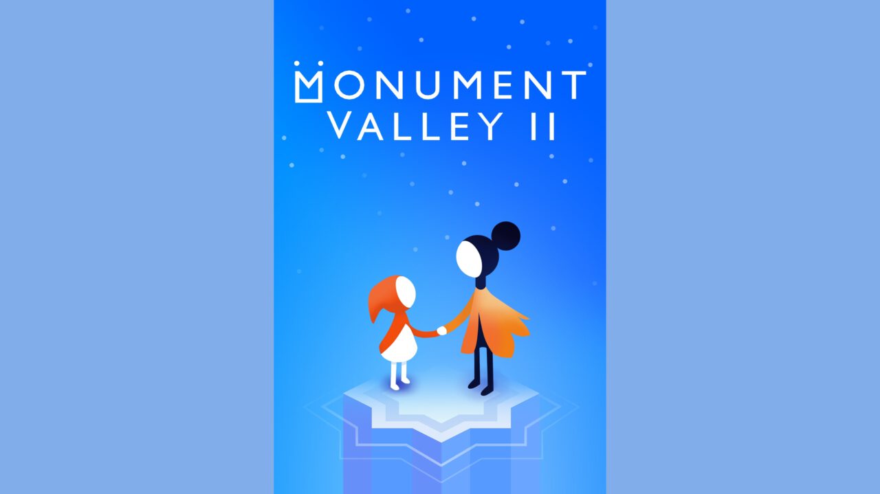 Ro and her daughter hold hands at look at each other in Monument Valley 2.