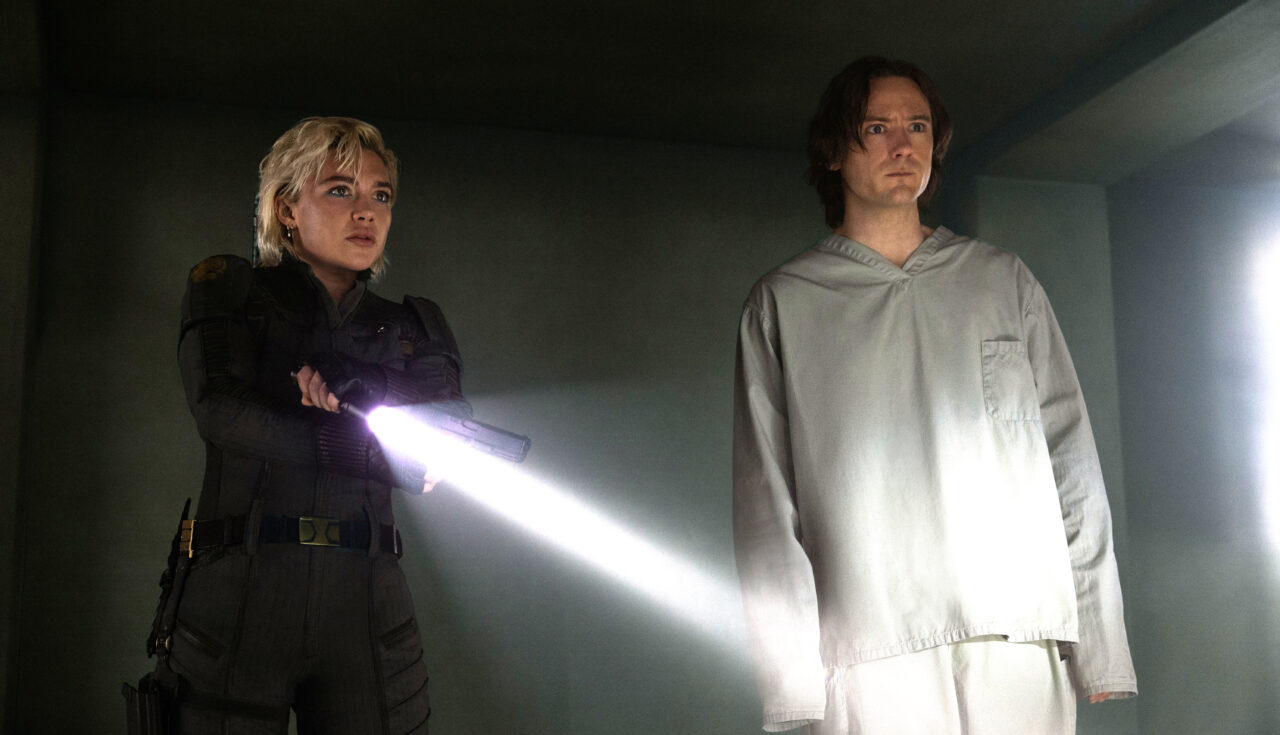 Yelena (Florence Pugh) and Bob (Lewis Pullman) try to find a way out of the vault in Thunderbolts*