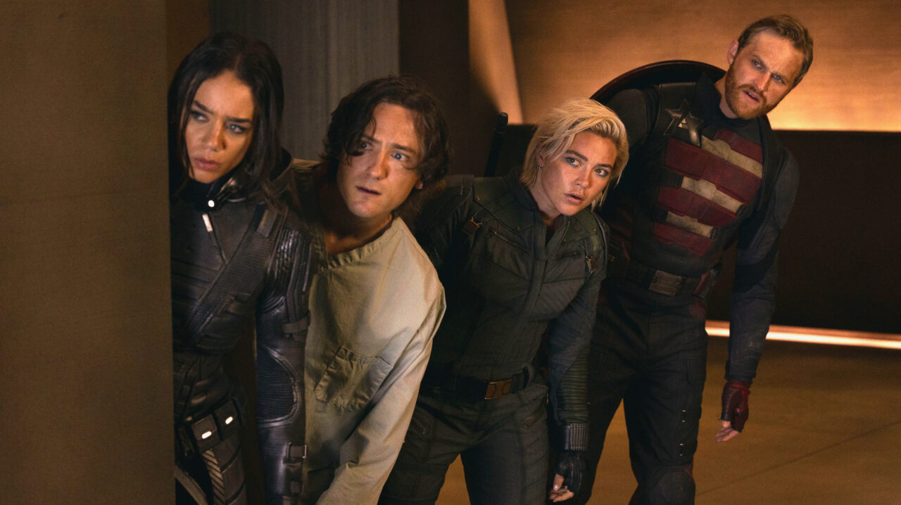 Ghost (Hannah John-Kamen), Bob (Lewis Pullman), Yelena (Florence Pugh) and Walker (Wyatt Russell) try to find their way out of the vault.