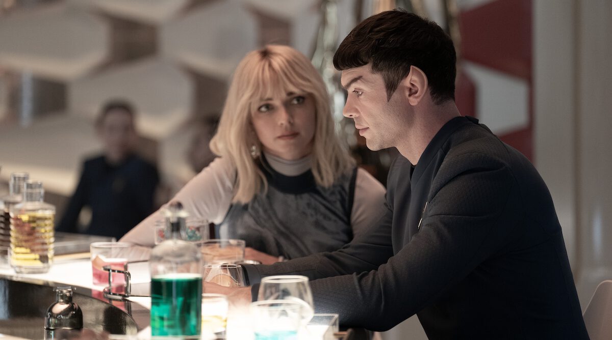 Spock and Chapel sitting at the bar in Star Trek: Strange New Worlds' "Wedding Bell Blues"